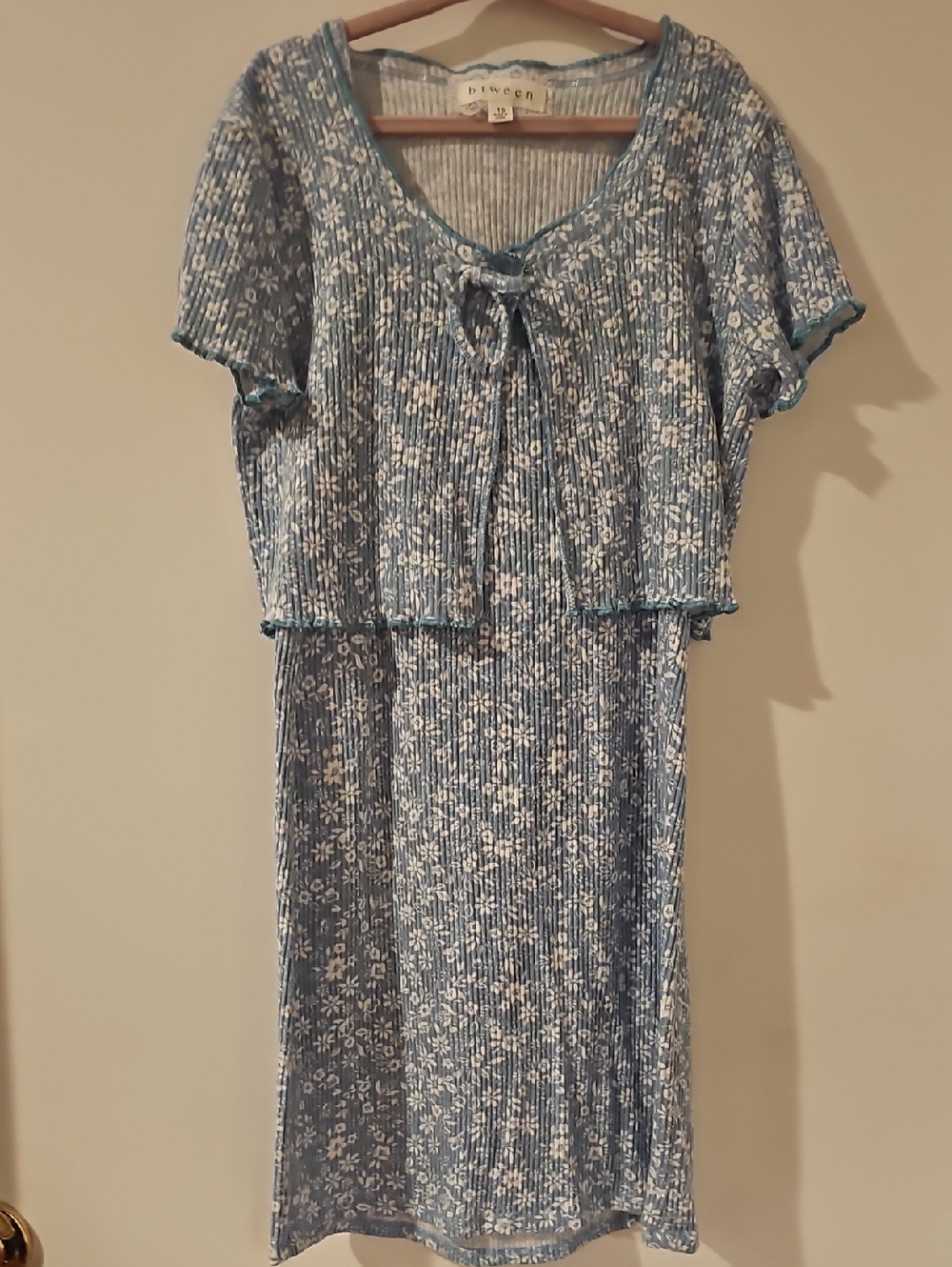 btween pale blue floral ribbed tank dress with cropped matching top girls sz 10